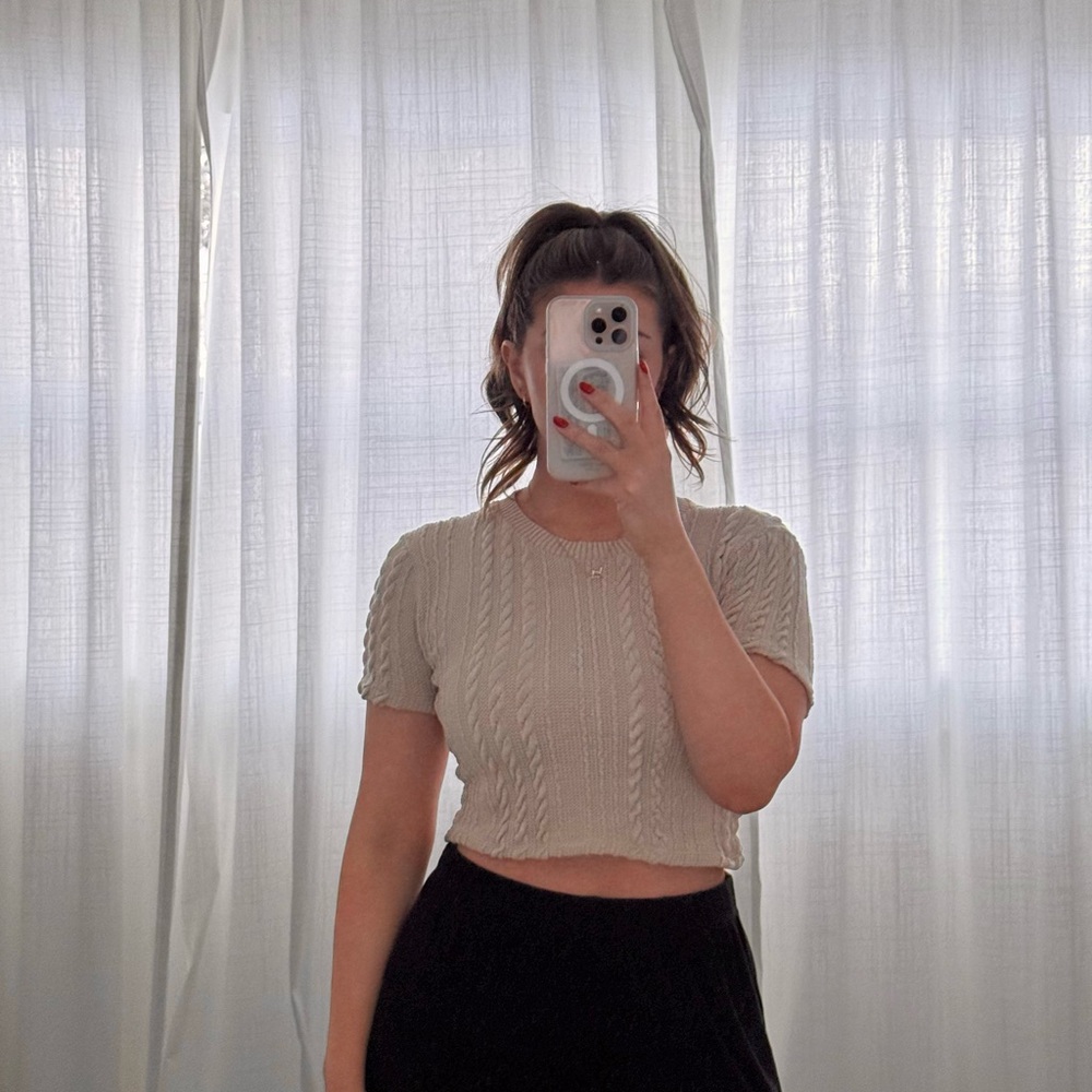 Zara Beige Cable Knit Crop Top